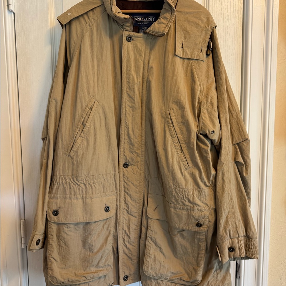 Lands' End Tan Military Field Coat with Belted Waist